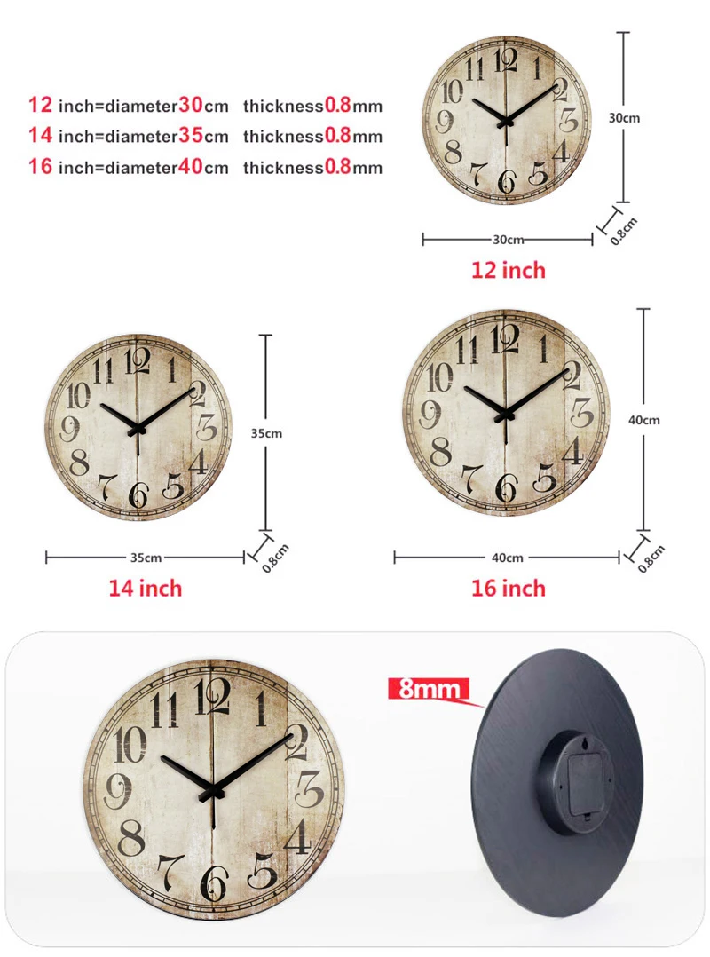 Антикварные короткие большие настенные часы винтажный бесшумный дизайн прочные кухонные Офисные Часы для гостиной декоративные часы для домашнего декора настенные часы
