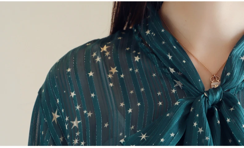 Модная весенняя коллекция, шифоновая блузка с длинным рукавом, женские рубашки, повседневные женские топы и блузки с принтом звезд, блуза 1815 50