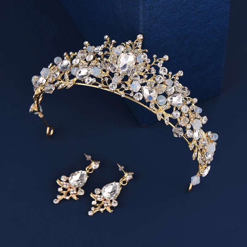 

Wedding Crown Bridal Tiaras with Earrings Headband for Women and Girls (Gold)