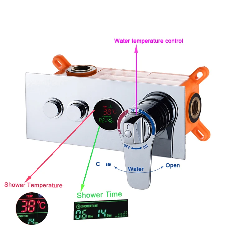 Настенный цифровой смеситель для душа, управление клапаном с дисплеем, Интеллектуальный предбокс для ванны, душевая панель, смесители для душа, хромированная отделка