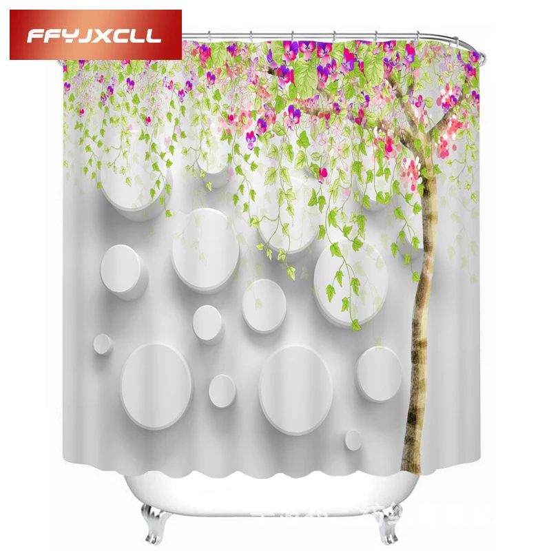 

Home Circles and Trees Printing Waterproof Mildew Fabric Shower Curtain Eco-Friendly Bathroom Curtain