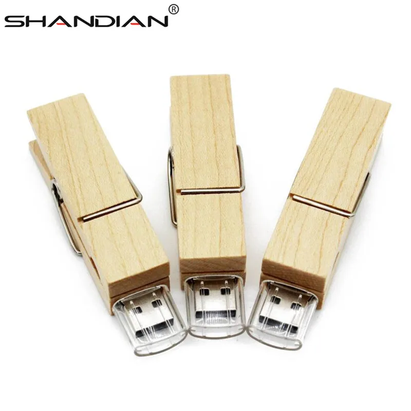 

SHANDIAN 10PCS free LOGO Wooden clip usb flash drive pendrives 4gg 16gb 32gb 64gb memory stick Logo Customize usb creativo gift