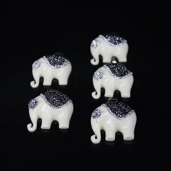 

5pcs/lot Paved Rhinestones Elephant shape Resin Pendants,White color Resin slab Pendant charms necklace Jewelry, 36x38mm