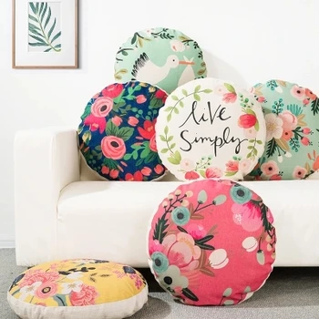 

Pastoral cotton pillow office art cushion fabric sofa pillow flower rural round pillow