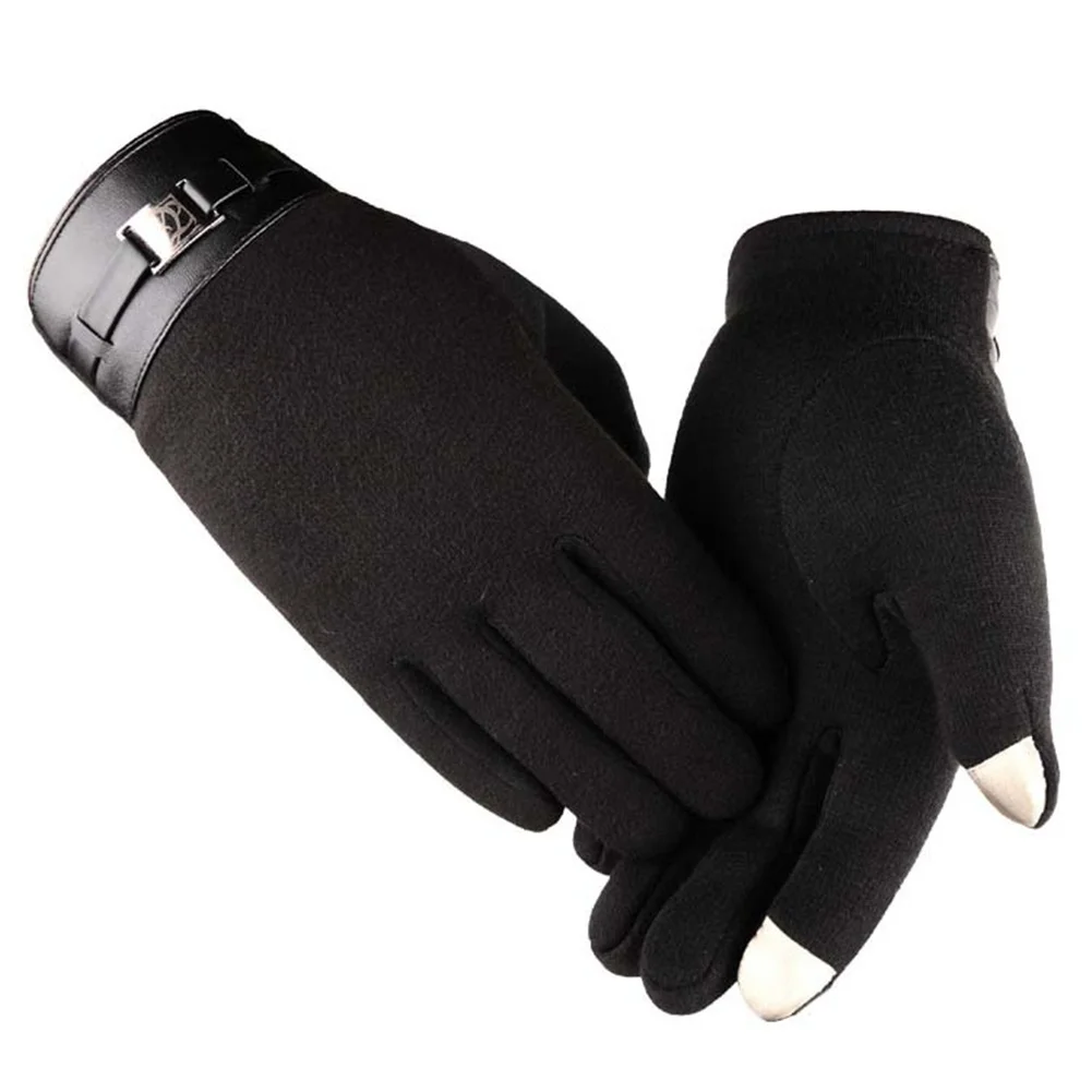 Зимние теплые велосипедные перчатки для спорта на открытом воздухе, теплые перчатки с сенсорным экраном, мужские перчатки для катания на лыжах, сноуборде, мотоцикле, велосипеде - Цвет: Black