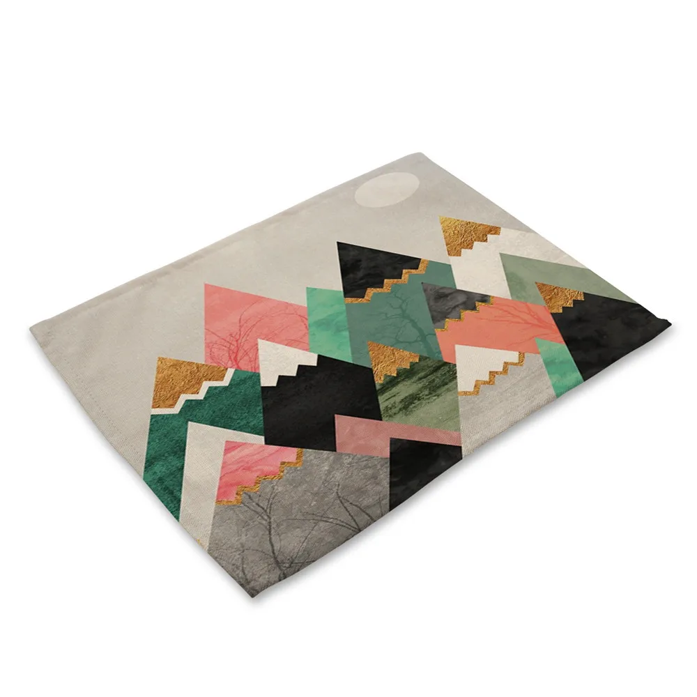 Geometry Pattern Coffee Table Mat Colorful Printing Cloth Napkin Linen Cotton Placemats Kitchen Decoration Tea Towels