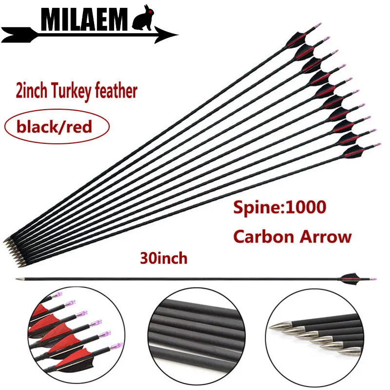 

6/12pcs 30inch Archery Mix Carbon Arrow Spine1000 ID4.2mm OD6.0mm 2inch Turkey Feathers Outdoor Sports Shooting Accessories