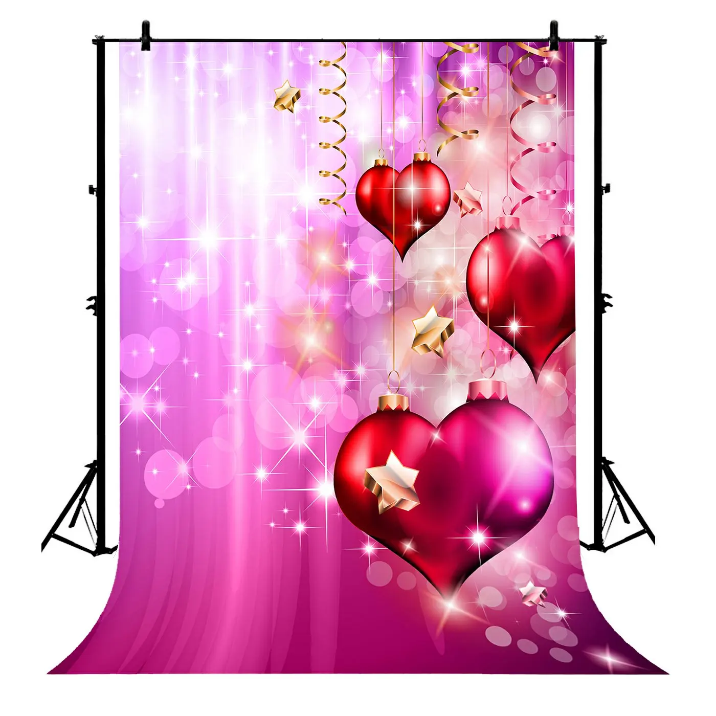 

5x7ft Valentine Day String Sweet Hearts Ribbon Stars Bokeh Halos Polyester Photo Background Portrait Backdrop