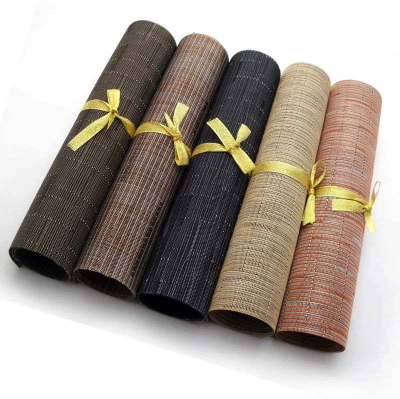 الأوروبي pvc العزل سادة تحديد الموقع الجدول حصيرة المفرش الأطباق الغربية غسلها الخيزران الحبوب الداكنة الخضراء البني طاولة الطعام المفارش