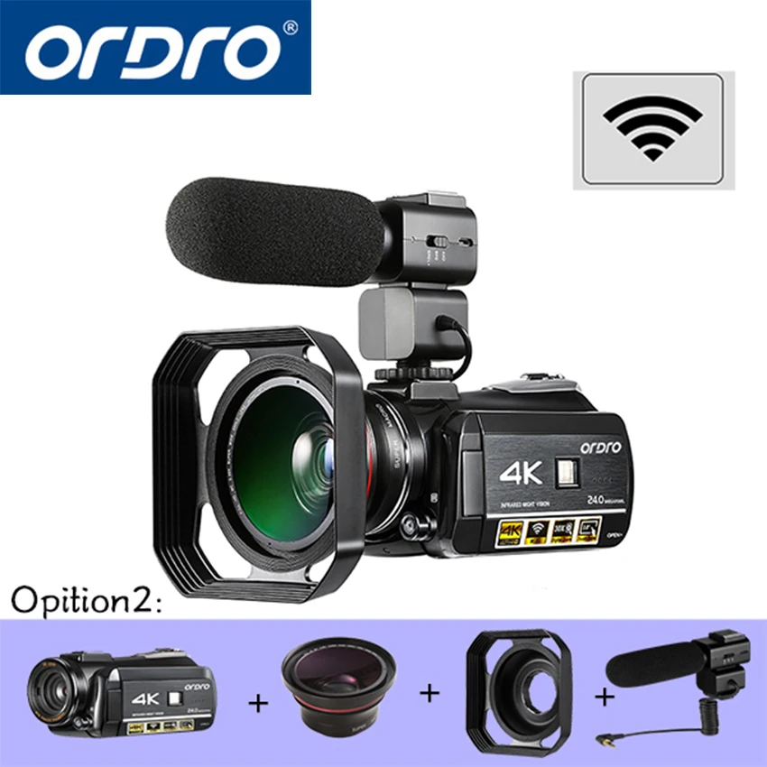 ORDRO HDR AC3 UHD 4K цифровые видеокамеры FHD 1080P 24MP WiFi 3 0 &quotсенсорный экран 30x зум Мини DV Cam