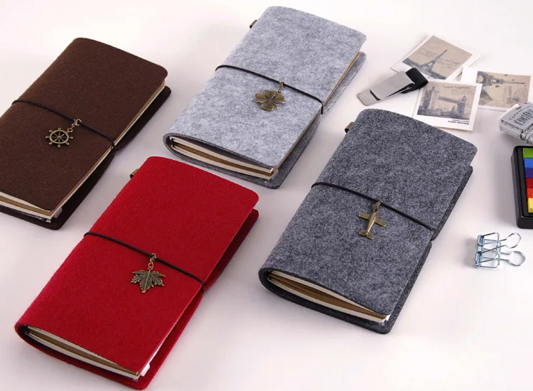 

21*12cm Travel Journal Notebook DIY Diary, Woolen Felt Fabric 3pcs Refill A5 Spiral Notepad Planner Birthday Gift