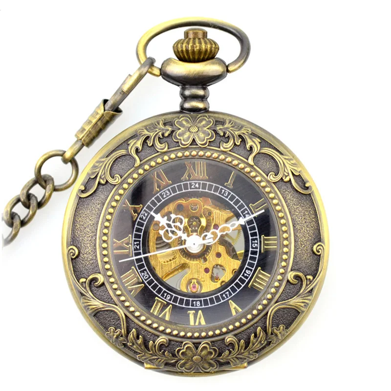 New Steampunk Skeleton Mechanical Bronze Pocket Watch Men Vintage Hand