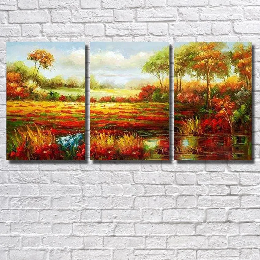 

Free Shipping Hi-Q Modern Wall Art 3 peice Abstract Landscape Paintings On Canvas Home Decor For Living Room Framework Art