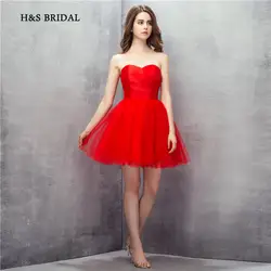 H & S свадебные красные Короткие Коктейль платья Тюль Паффи элегантный Обувь для девочек Выпускной Бальные платья