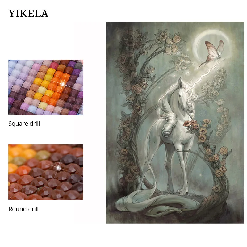 

Yikela Full Square Drill 5D DIY Diamond Painting "Animal Horse Unicorn" Embroidery Cross Stitch 3D Flower Home Decor