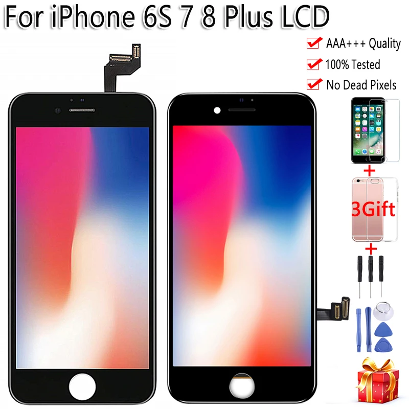 Качественный дисплей для iPhone 6S 7 8 Plus ЖК-дисплей сенсорный экран AAAA дигитайзер сборка замена без битых пикселей