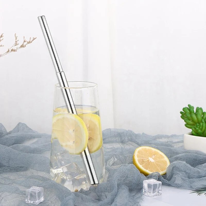 Portable Reusable Drinking Straws Telescopic Stainless Steel Straw With Aluminum Case And Cleaning Brush for Outdoor Travel