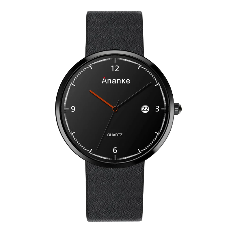 

Ananke Black Minimalist Leather Causal Super Thin Simple Men Watches Quartz Clock Wrist Watch Relogio masculino Orologio Uomo