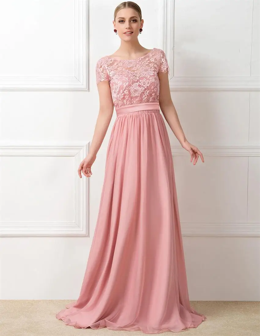 Custom made bella color pesca abiti da damigella d onore 2015 vedere attraverso pizzo spose cameriera vestito con cintura con fiocco in Custom made