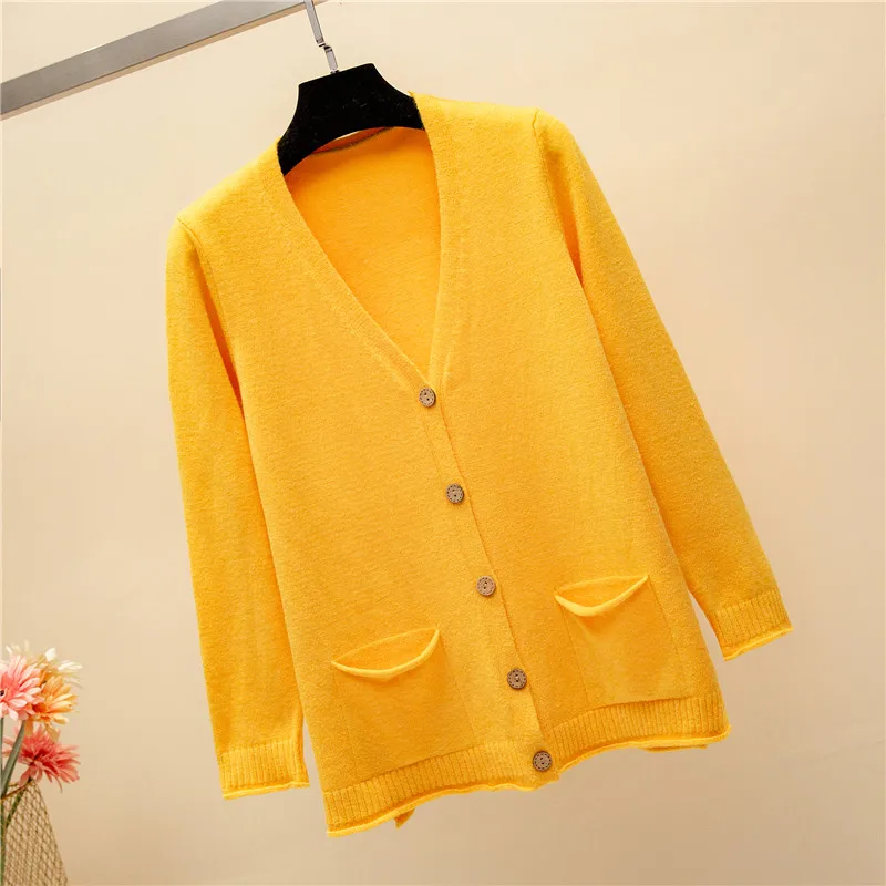 2018 New Fashion Spring Autumn Women Cardigan Sweaters Long sleeve Single-breasted V-neck stitching Solid Knitted Top Clothing (19)