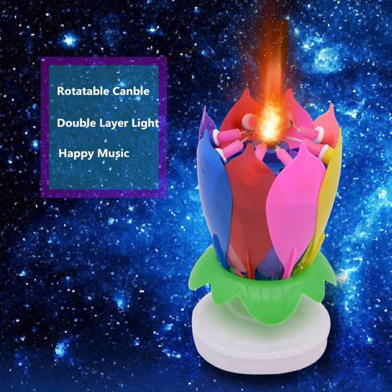 

Colorful Romantic Magical Lotus Flower Musical Birthday Candle Party Decoration For Girl Friend Children Gift Family Party