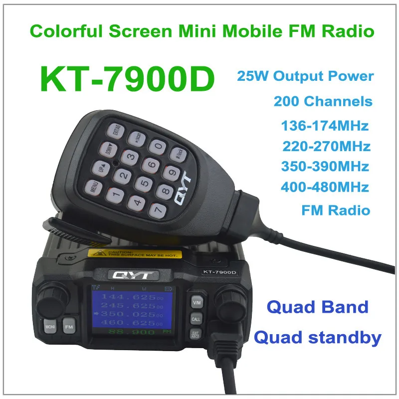 QYT KT-7900D Quad Band 136-174/220-270/350-390/400-480 МГц 25 Вт 200 Каналы красочные Экран мини мобильное радио FM трансивер