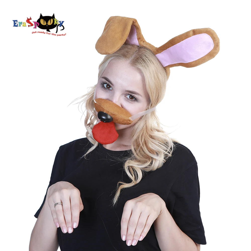 

Eraspooky Halloween costume accessories brown dog Christmas cosplay headband dog ear and nose set cosplay mask for animal party