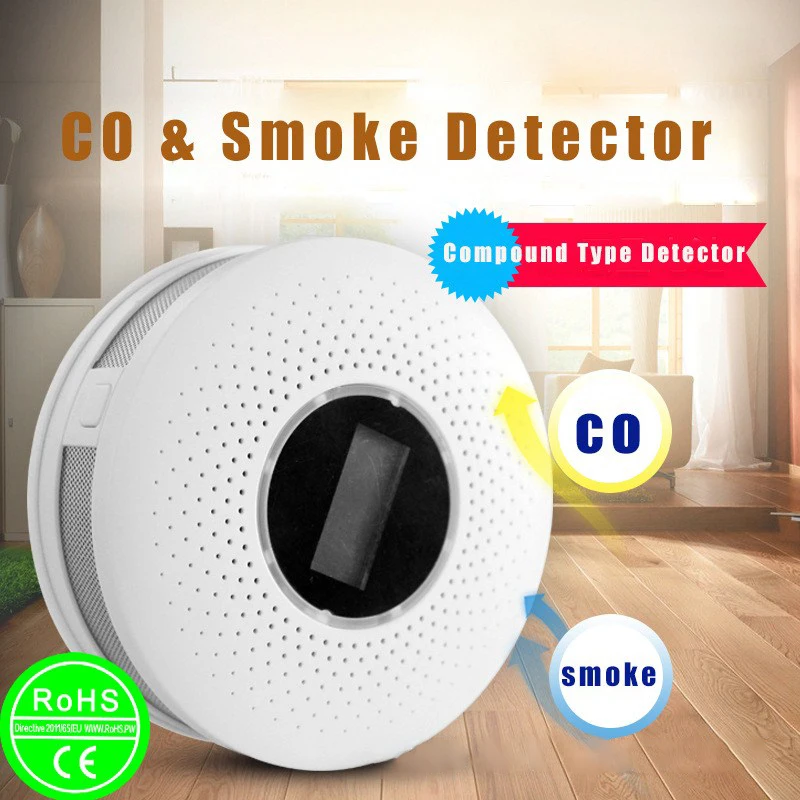 

1pc Carbon Monoxide CO&Smoke Combination Sound Alarm Monitor Detector Fire Sensor Plastic Carbon Monoxide Detector Gas Analyzer