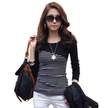 Футболка женская одежда полосатая футболка Топы с длинными рукавами Для женщин s Костюмы футболки Весна-осень-зима хлопковые повседневные футболки