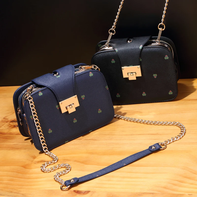 

2017 Korean Tide Bag Metal chain Shoulder Messenger Small Mobile Phone messenger bags female Shoulder Hot Sale sac zipper Anima