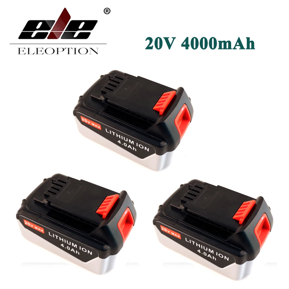 

ELEOPTION 3PCS Rechargeable Power Tool Battery For Black & Decker 20V 4.0 Ah 4000mAh Lithium Ion Battery Pack LB2X4020 LBXR20