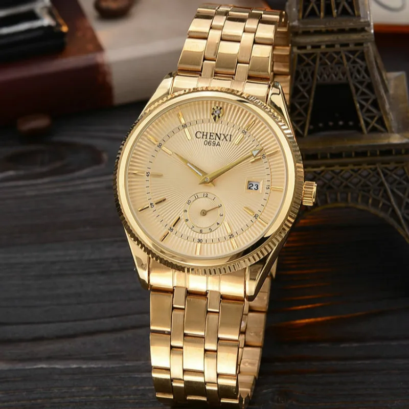 Золотые часы мужские с золотым браслетом купить. Часы CHENXI Quartz. Часы CHENXI мужские золотые. CHENXI cx0727. Швейцарские золотые часы Paul Nikel.