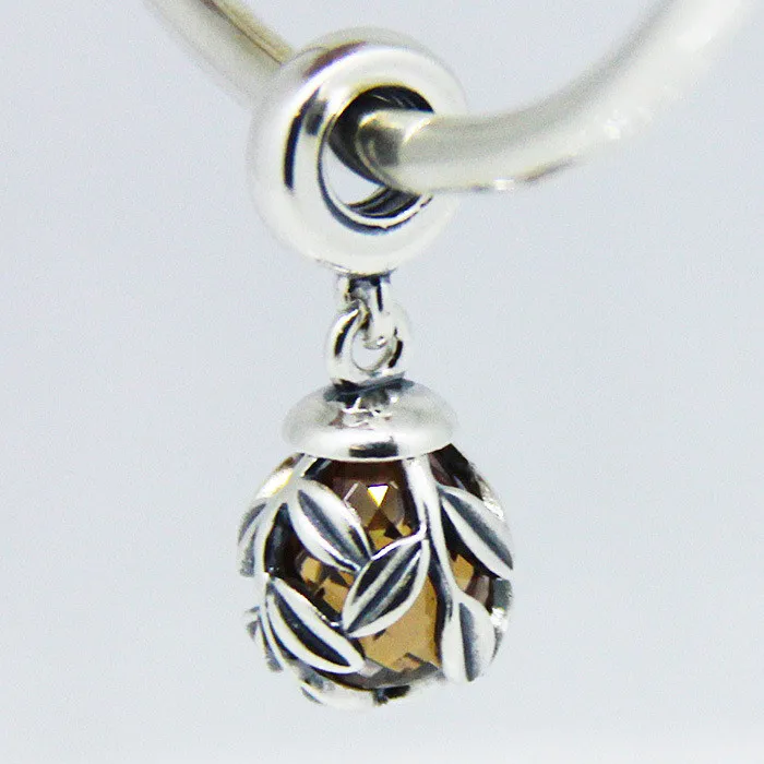 

Fits for Pandora Charms Bracelets 100% Sterling Silver Jewelry Leaves Beads with Faceted Golden CZ Free Shipping