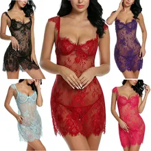 Прозрачные кружевные сексуальные ночные сорочки, Сексуальное белье с поддержкой пуш-ап, ночное белье, женское порно белье, куколка Эротическое платье