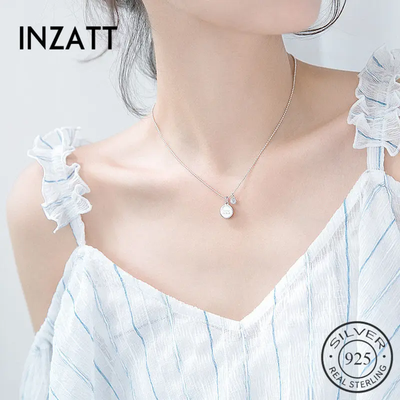 INZATT, 925 пробы, Серебряные бусы, цепочка, круглая карта, циркон, кулон, ожерелья, хорошее ювелирное изделие для женщин, вечерние, модные аксессуары