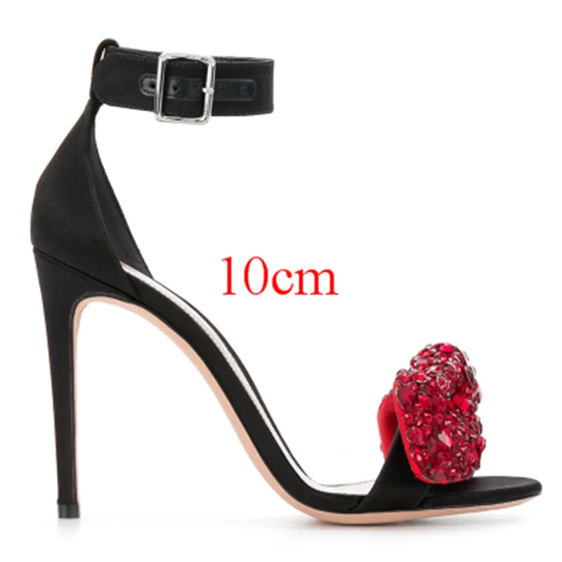 Шикарные побрякушки; замшевые свадебные туфли с кристаллами; женские черные босоножки на тонком высоком каблуке со стразами и ремешками; модельные туфли для вечеринок - Цвет: as pic