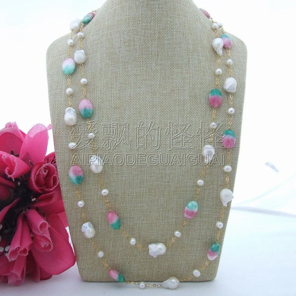

N080138 64" Multi Color S White Keshi Pearl Necklace