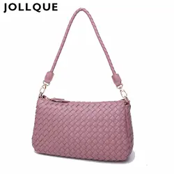 Jollque вязаная кожаная сумка на плечо для женщин s сумки через плечо повседневные женские сумочки брендовые черные клатчи Tote кошелек