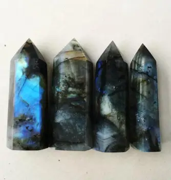 

high quality 4pcs pretty natural labradorite Quartz Crystal single Terminated Wand Healing