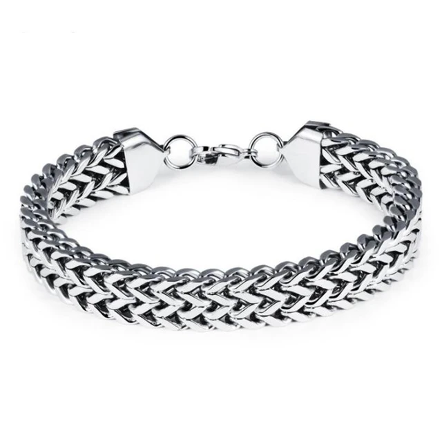 12mm Wide 316L Stainless Steel Bracelet Men Silver Color Round Curb ...