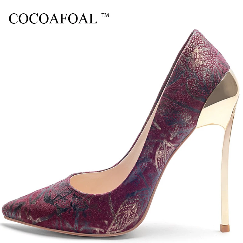 

COCOAFOAL Women's High Heels Shoes Sexy Heel Shoes Woman Pointed Toe Stiletto Plus Size Yellow Red Heels Pumps Metal Decoration