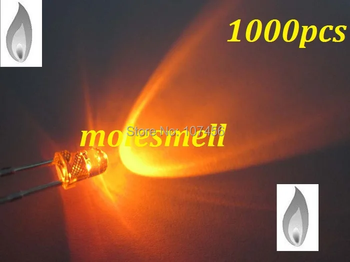 Frete Grátis Laranja Vela Luz Cintilação Ultra Brilhante Led Leds Água Clara 1000 Pçs 3mm