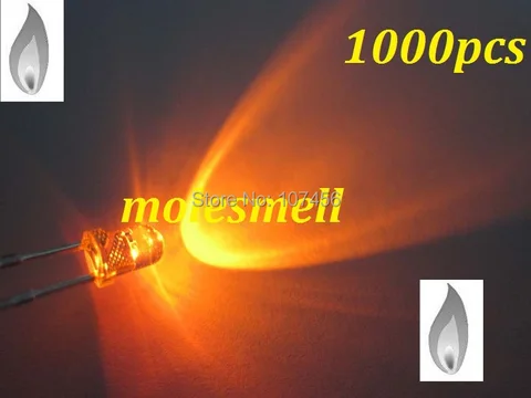 Frete Grátis Laranja Vela Luz Cintilação Ultra Brilhante Led Leds Água Clara 1000 Pçs 3mm