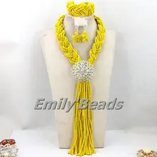 Костюм африканских Ювелирные наборы ручной работы в нигерийском стиле Свадебные африканские кристалл набор ювелирных украшений из бисера Желтый Бусины комплект aej980