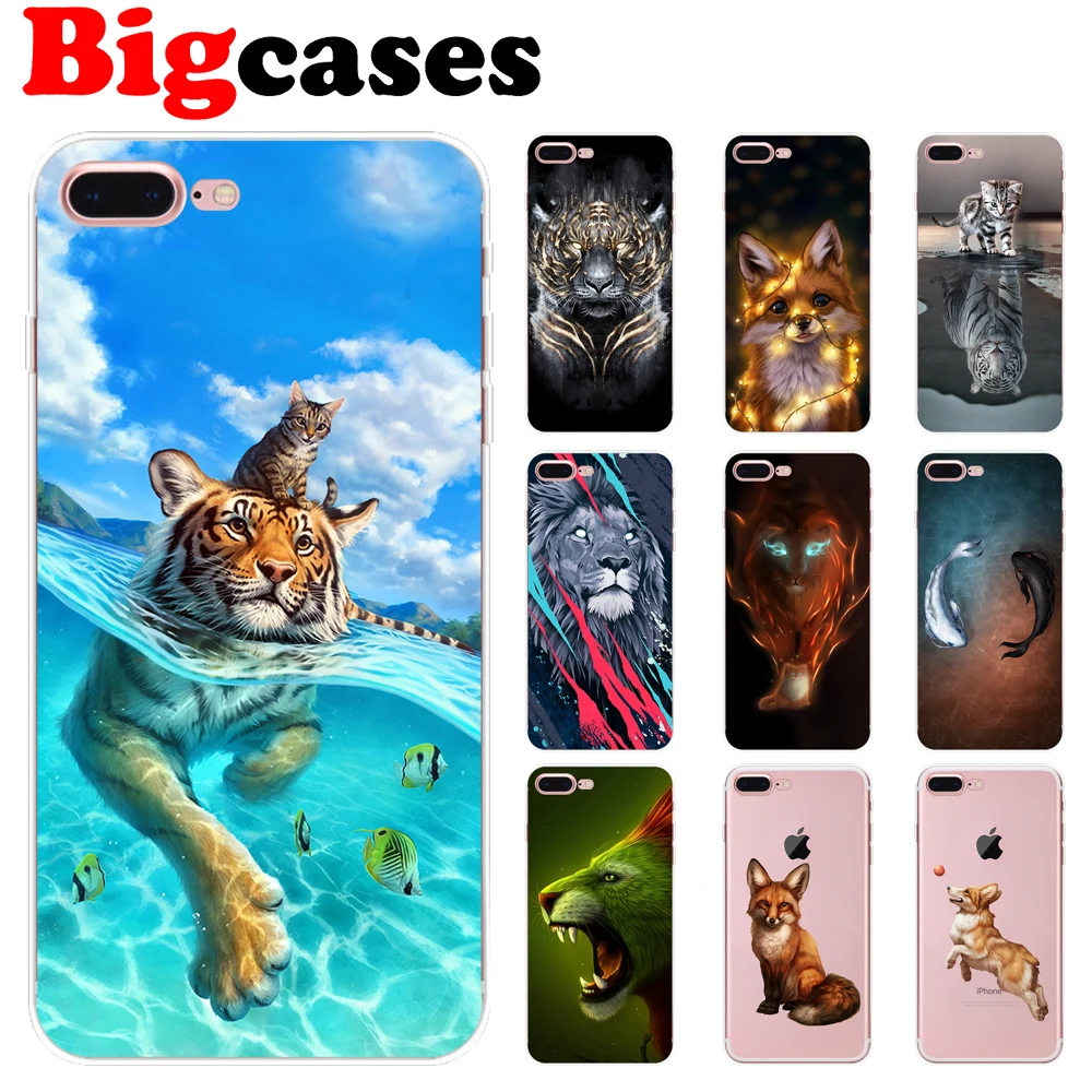 

Soft TPU Funda For iphone 7 8 6 6S Plus X XS Max XR 5 5S SE Case Cover Silicone Capa Tiger Lion Wolf Fox Fish Coque Phone Shell