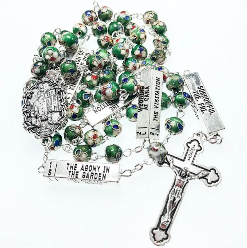 Cloisonne vintage style jewelry green beads choker necklace