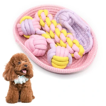 

Pet Rope Toy Set Bite Resistant Cotton Chew Knot Toys Teeth Cleaning Toys with Storage Basket for Dogs Puppy
