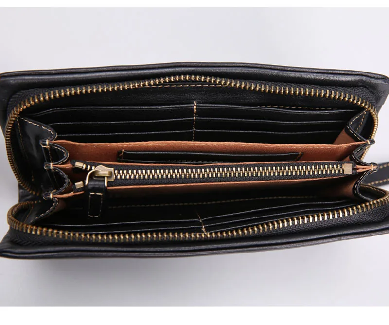 moda casual couro preto zíper longo carteiras
