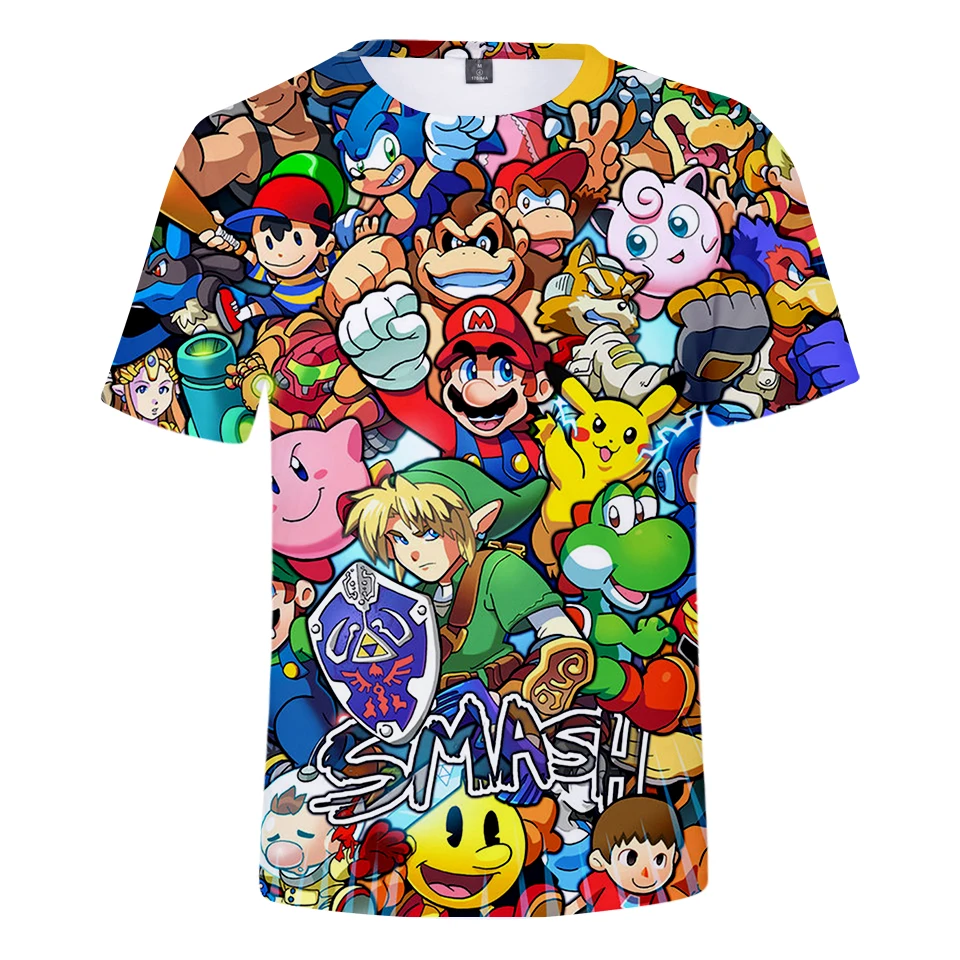 

3D Anime Tshirt T-shirt Men Pikachu Kirby Mario Chocobo 3D Full Print Arcade Collage Streetwear Summer T shirt Tops Tee Shirt