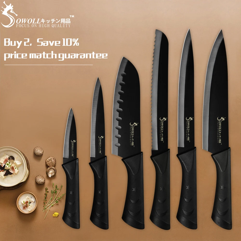 

Sowoll Stainless Steel Kitchen Knife Cutlery Set 3.5'' 5'' 7'' 8'' Paring Utility Santoku Slicing Bread Chef Knife For Meat Fish